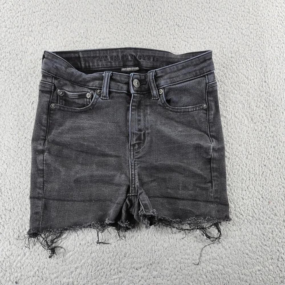 American Eagle Cutoff Shorts Womens 4 Black‎ Stretch Denim Mid Rise Distressed